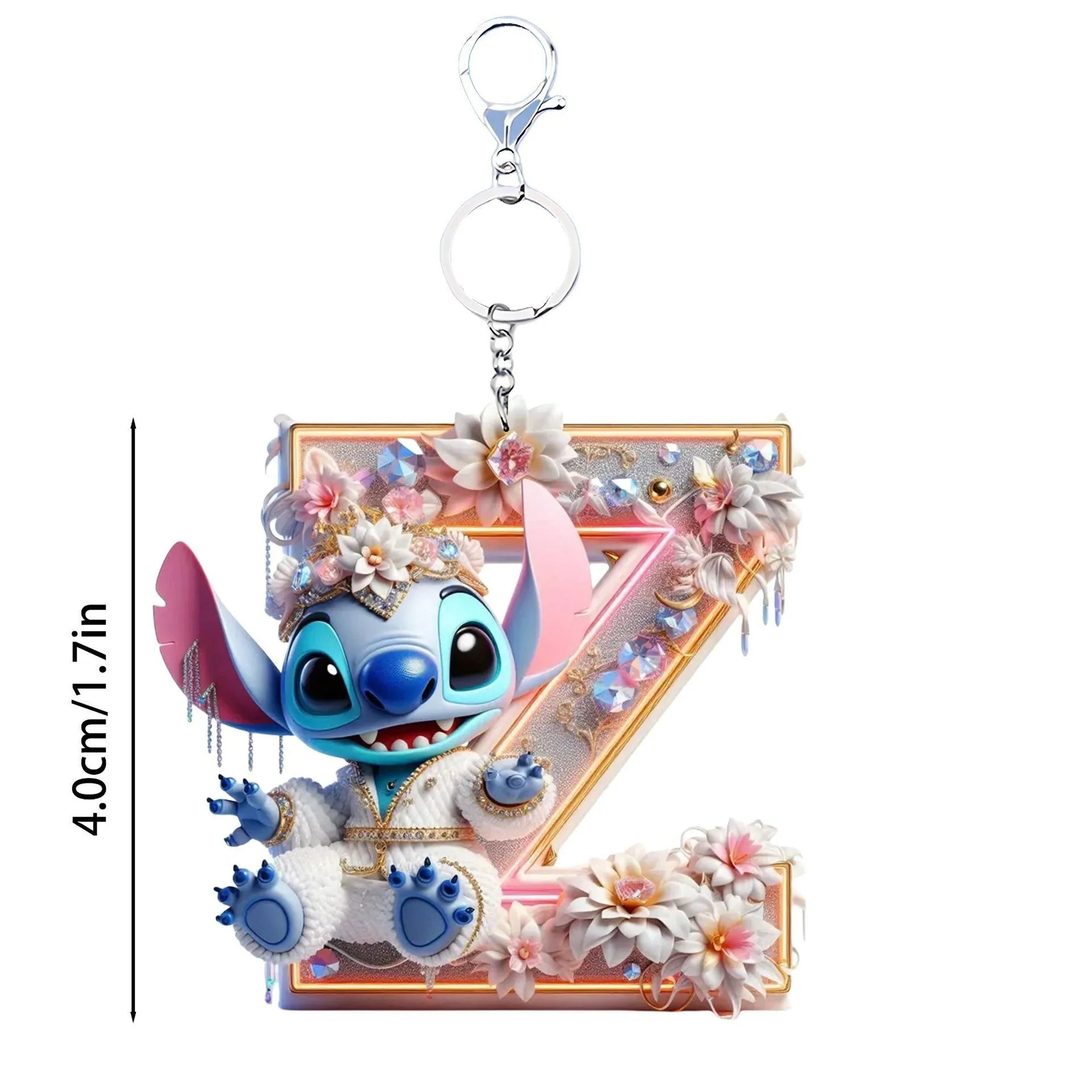 Acrylic flat 2D Stitch 26 English letters Pendant Keychain Rearview Mirror Pendant Birthday Cake Ornament Gift Animation