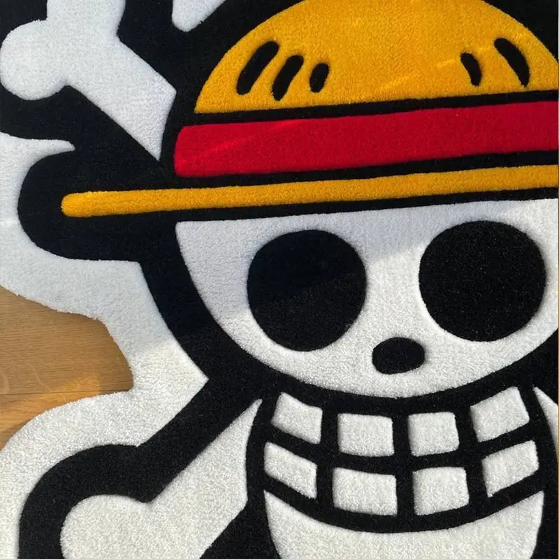 Cartoon Anime One Piece Luffy Straw Hat Group Flag Carpet Short velvet Thick Bedroom, living room, door mat, bedside blanket