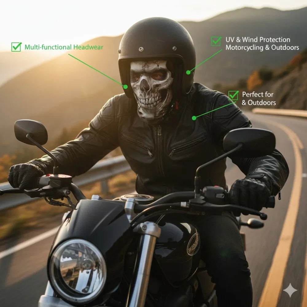 3D Realistic Skull Mask with Elastic Breathable Mesh Headband Comfortable Halloween Costume Accessory Horror Theme for Cosplayer