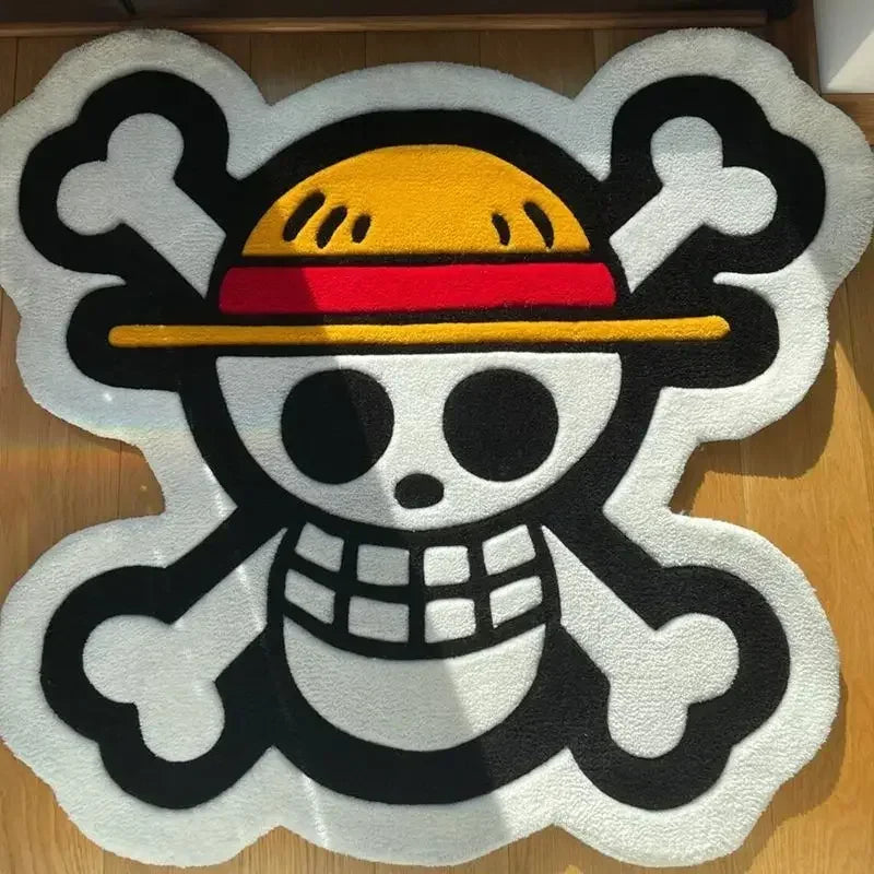Cartoon Anime One Piece Luffy Straw Hat Group Flag Carpet Short velvet Thick Bedroom, living room, door mat, bedside blanket