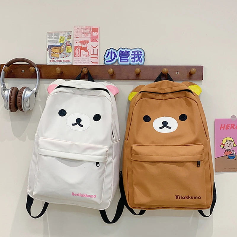 Hot Cute Bear Rilakkumas Backpack Large Capacity Anime Cartoon Backpack Stylish Student School Bag Nylon Shoulder Bags Schoolbag