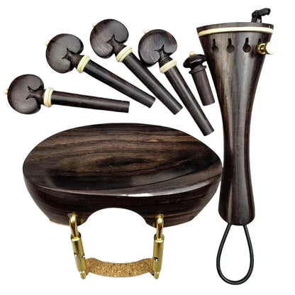 1 Set 4/4 Natural Color Ebony Violin Accessories Fiddle Pegs+Chin Rest+Tailpiece+Endpin+Finetuner+bracket