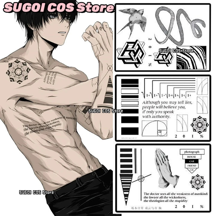 Nagumo Yoichi Anime Sakamoto Days Cosplay Costume Tattoo Sticker {SUGOI COS}Hand, Back, Leg Tatoos Halloween Disguise Decals