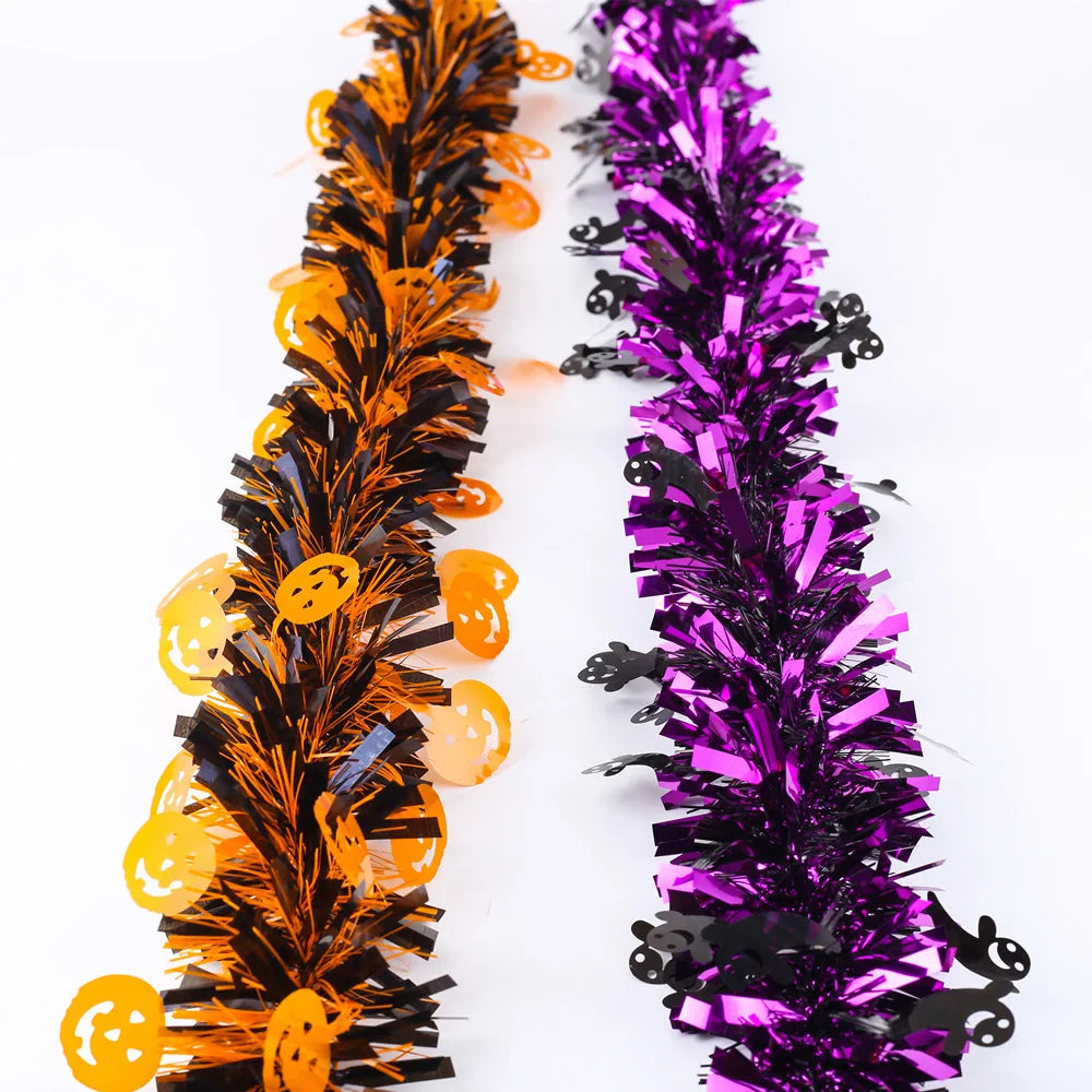 2m Halloween Wreath Pendant Glitter Plastic Bat Pumpkin Halloween Door Hanging For Home Garden Decoration Halloween Decor