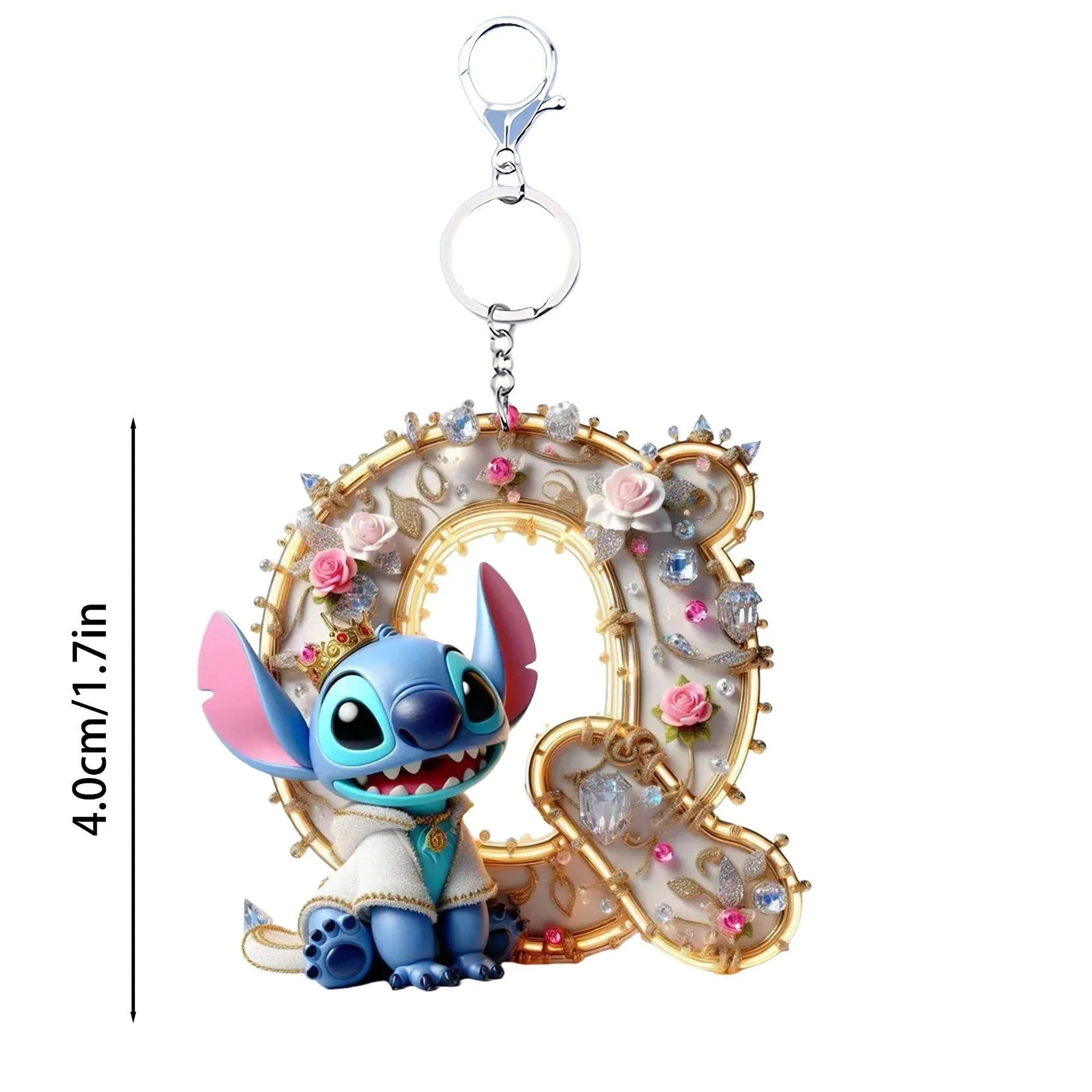 Acrylic flat 2D Stitch 26 English letters Pendant Keychain Rearview Mirror Pendant Birthday Cake Ornament Gift Animation