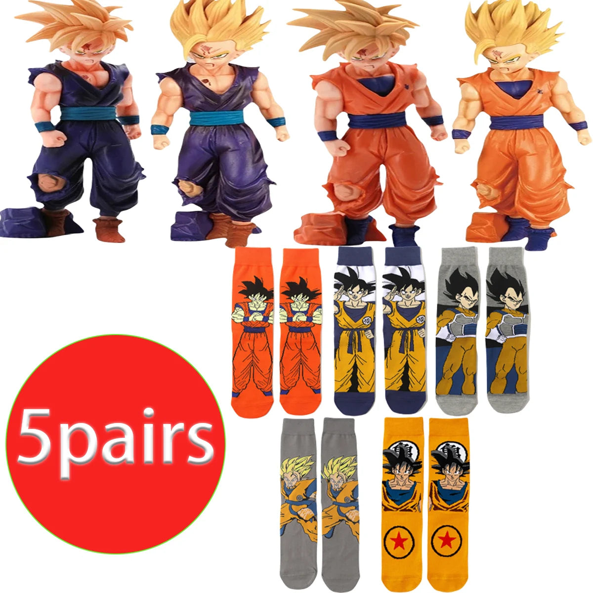 5 pairs of trendy anime socks, fun hip-hop style, high-quality neutral stockings, cosplay, men's and women's holiday gifts