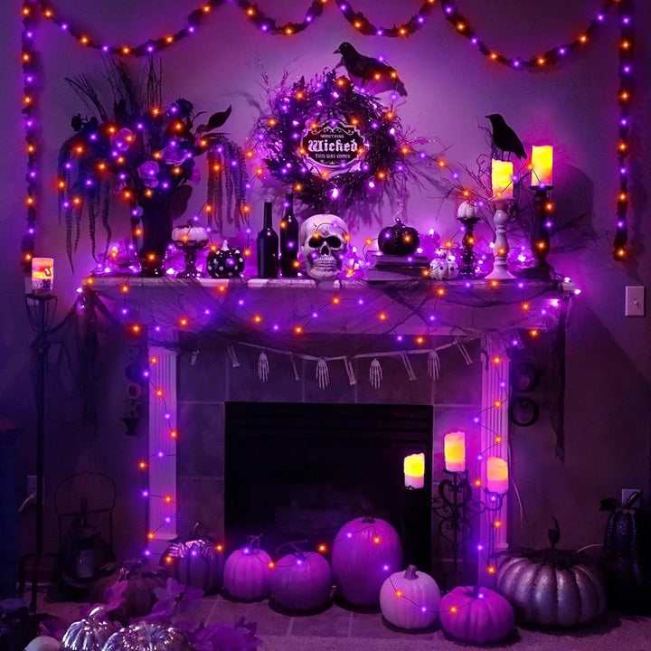 5M-20M Halloween Lights LED Purple Orange String Light Fairy Outdoor Battery Powered For Christmas Party Garden Halloween Decor