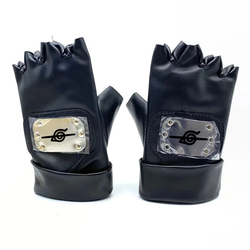 Anime Naruto PU Gloves Cartoons Kakashi Action Figures Cosplay Props Model Half Gloves Finger Toys for Adult Children Gifts