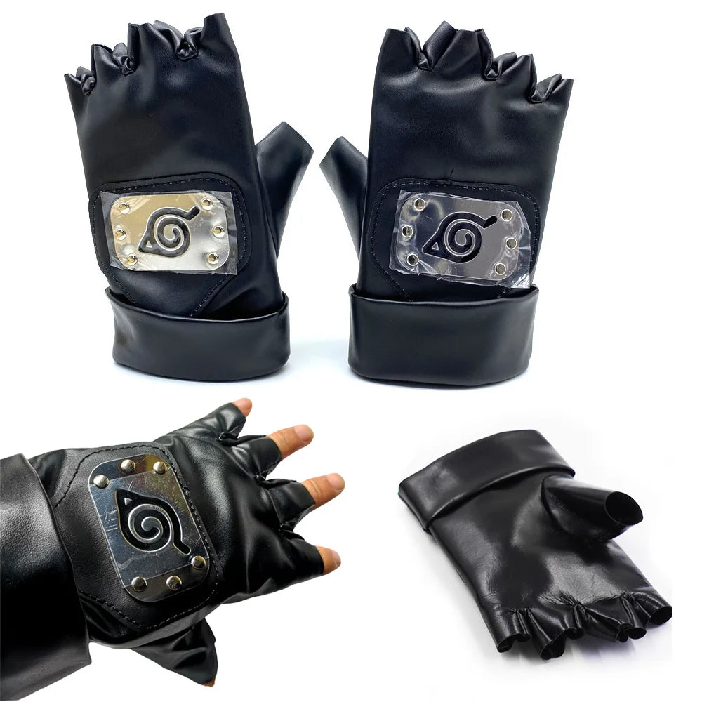 Anime Naruto PU Gloves Cartoons Kakashi Action Figures Cosplay Props Model Half Gloves Finger Toys for Adult Children Gifts
