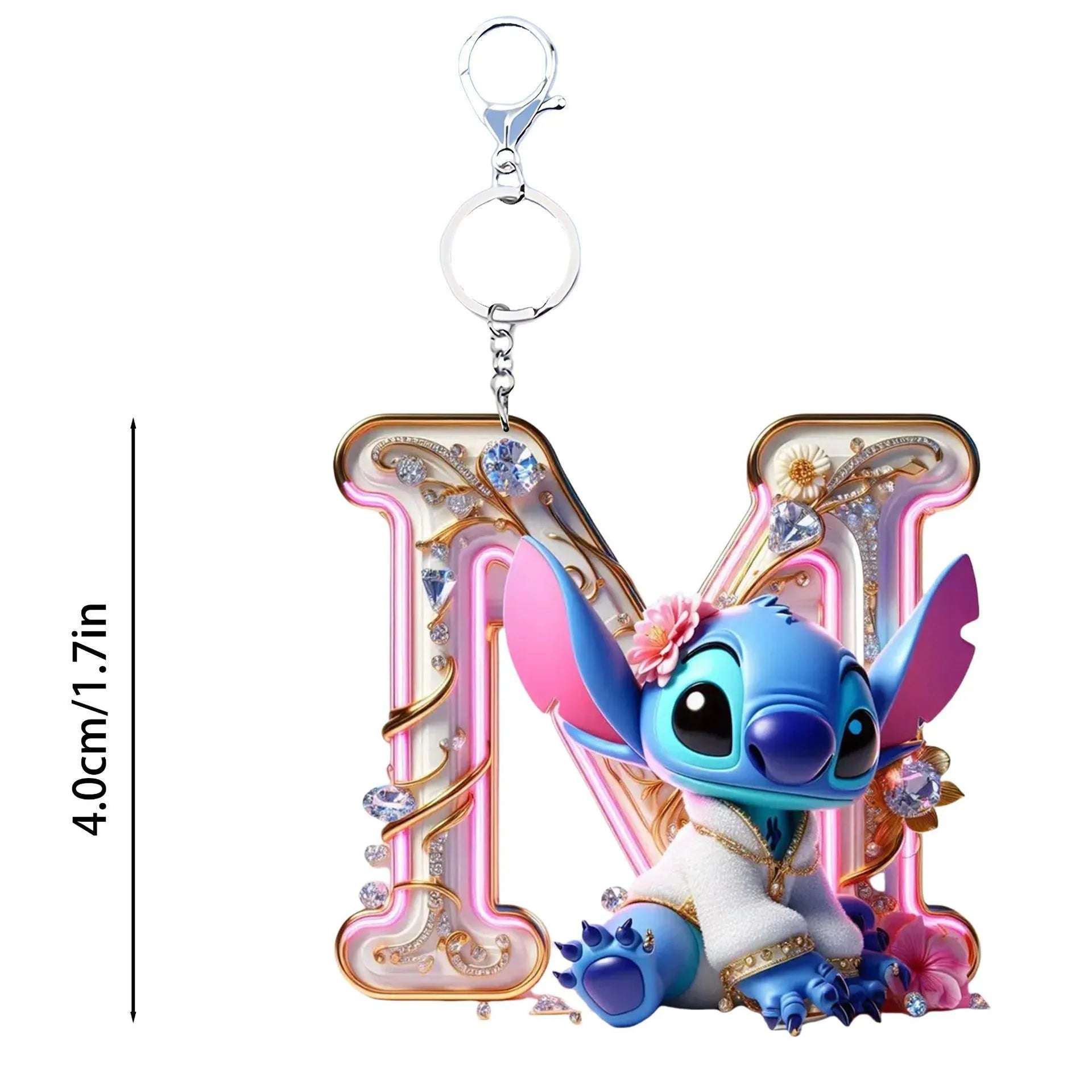 Acrylic flat 2D Stitch 26 English letters Pendant Keychain Rearview Mirror Pendant Birthday Cake Ornament Gift Animation