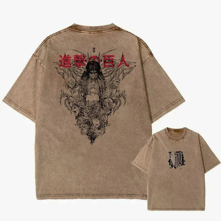 Anime Attack On Titan T Shirts Vintage Washed Shingeki no Kyojin T-shirt Short Sleeve Manga Eren Mikasa Tops Tees