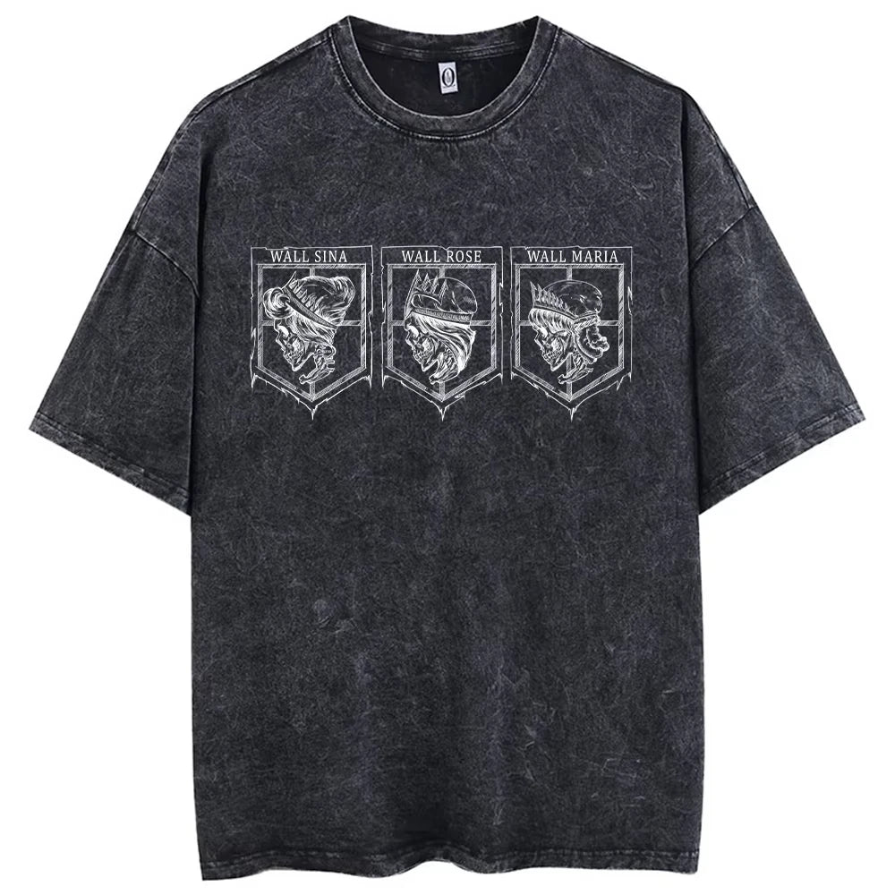 2026 Anime Attack on Titan Eren Jaeger Printed T-shirt Men's and Women's Washed T-shirts High Quality Vintage 100% Cotton Top