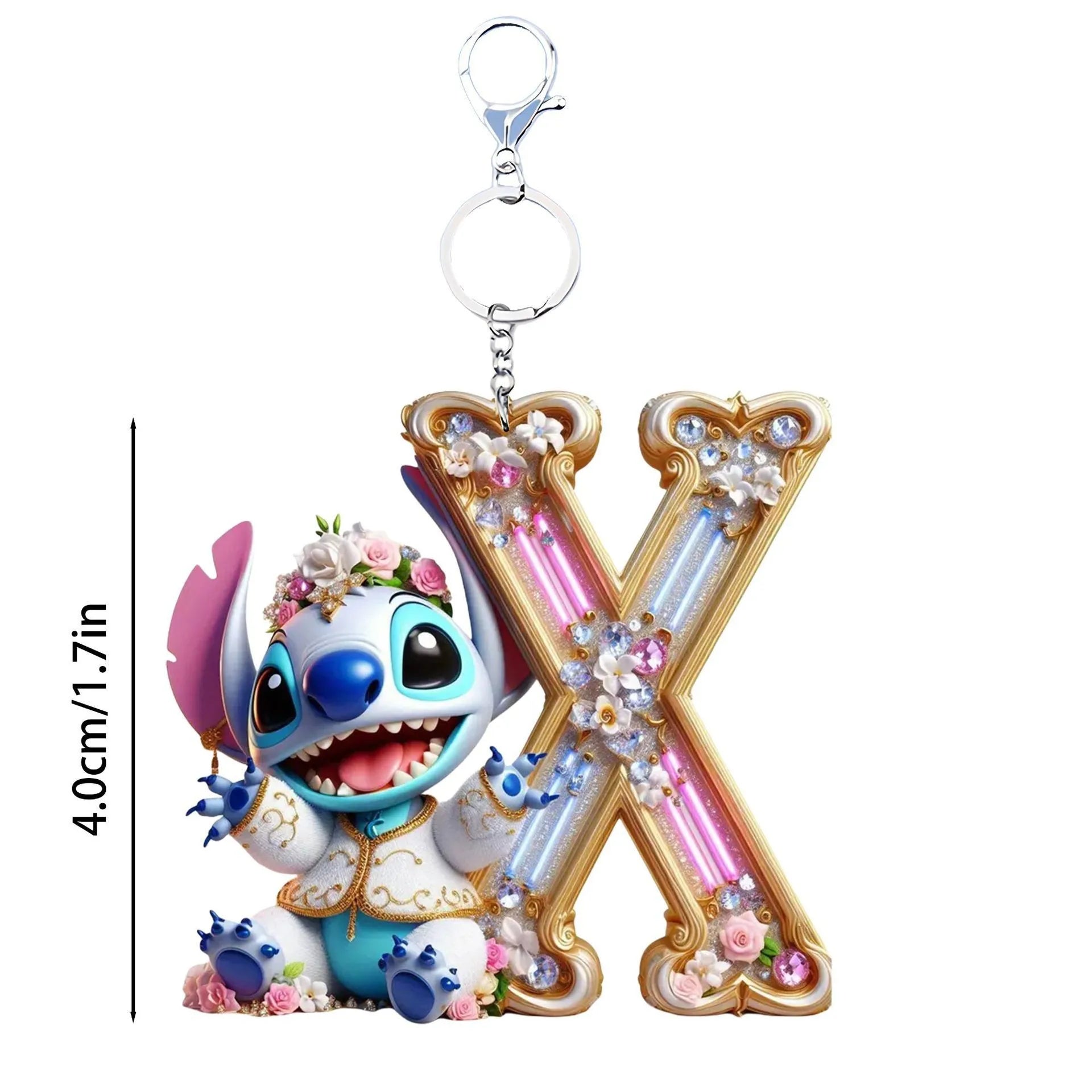 Acrylic flat 2D Stitch 26 English letters Pendant Keychain Rearview Mirror Pendant Birthday Cake Ornament Gift Animation