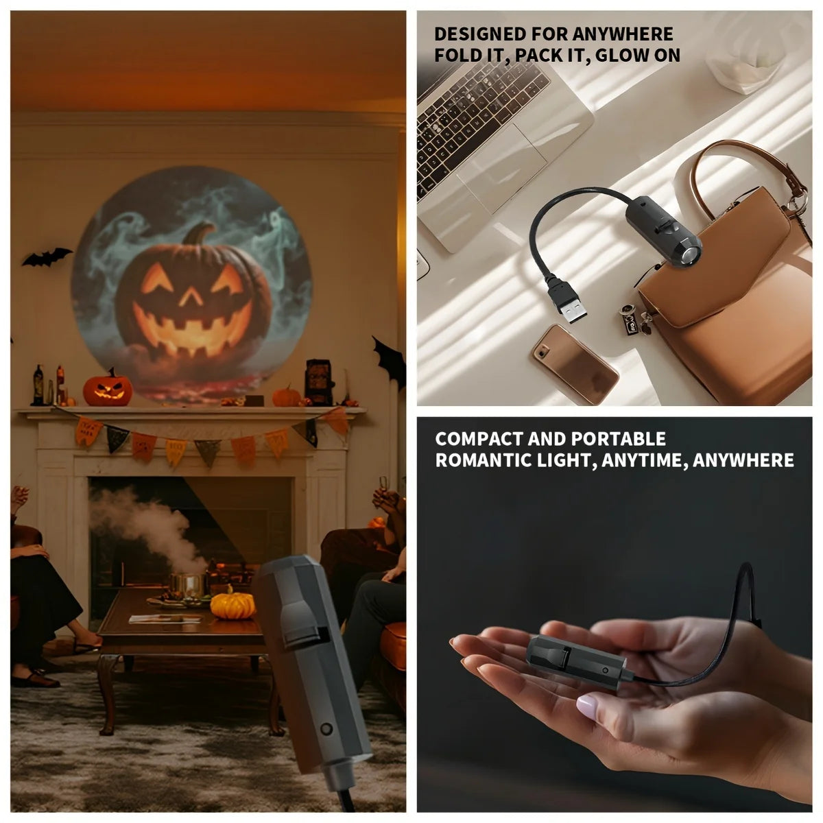 Halloween Led Projector Night Lights USB Plug and Play HD LED Projector Lights for Room Ceiling Window Halloween Decor Wall Lamp