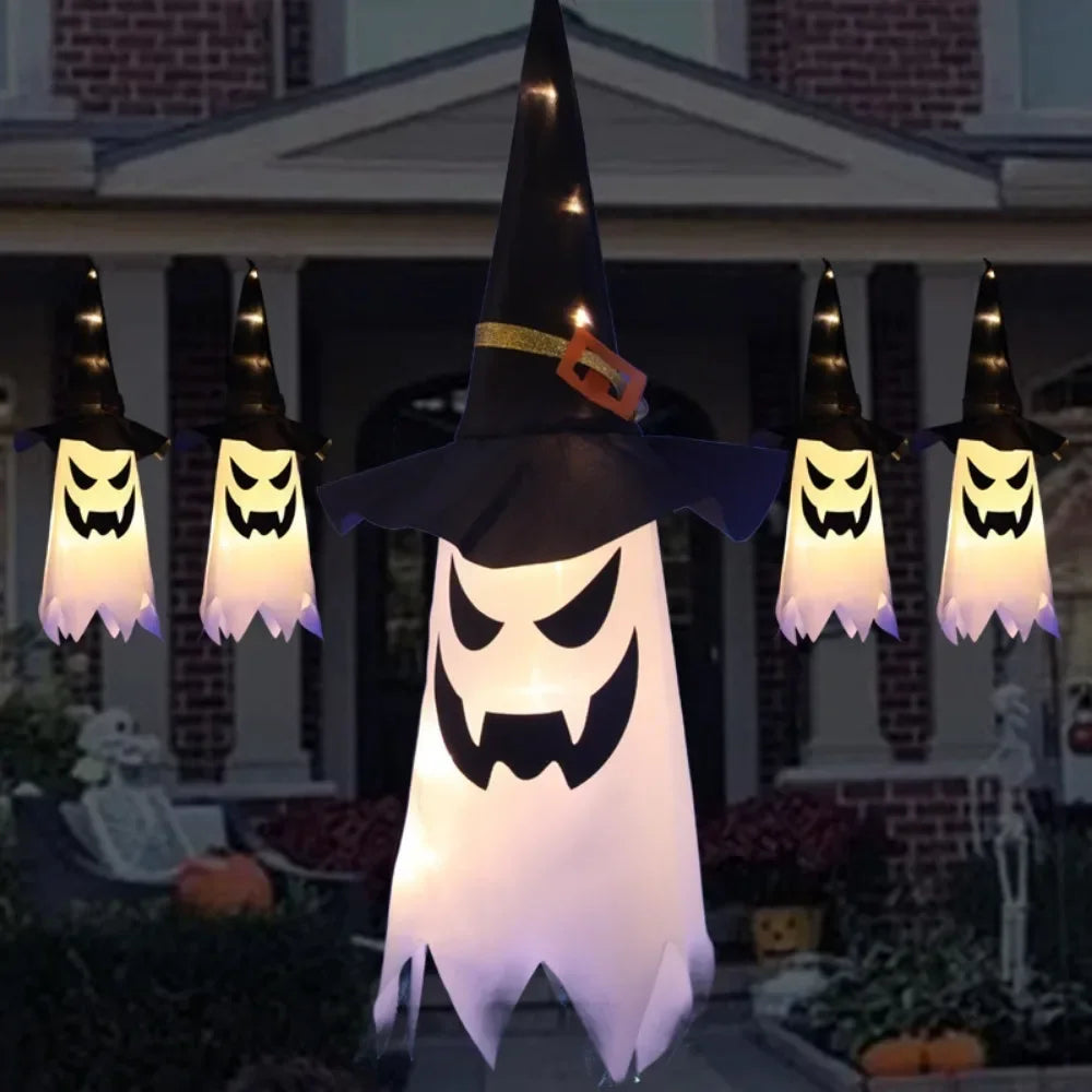 Halloween Glowing White Ghost LED Hanging Ghosts Horror Props with Fairy Light Indoor Outdoor Haunted House Halloween Decoration