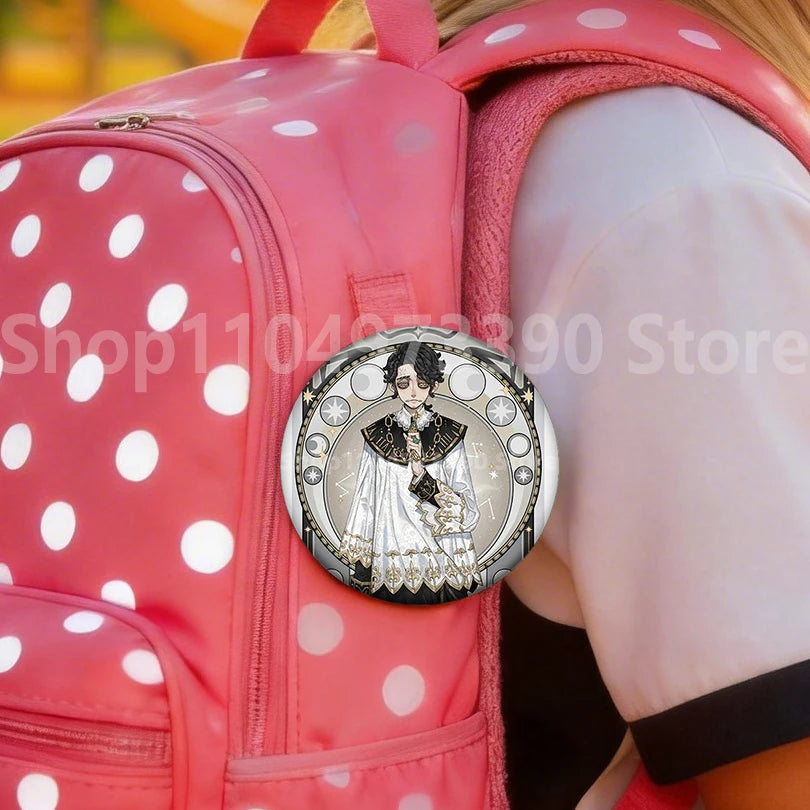 Anime Game Identity V Badge Michiko Hastur Fiona Gilman Joseph Desaulniers Round Button Pins for Schoolbag Cosplay Brooch Gift