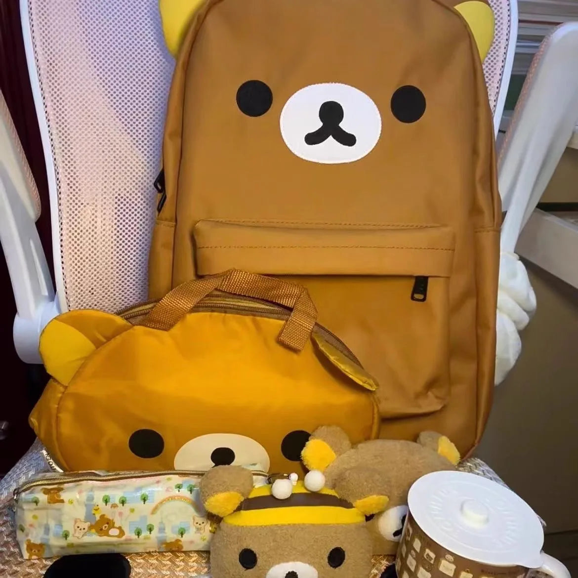 Hot Cute Bear Rilakkumas Backpack Large Capacity Anime Cartoon Backpack Stylish Student School Bag Nylon Shoulder Bags Schoolbag