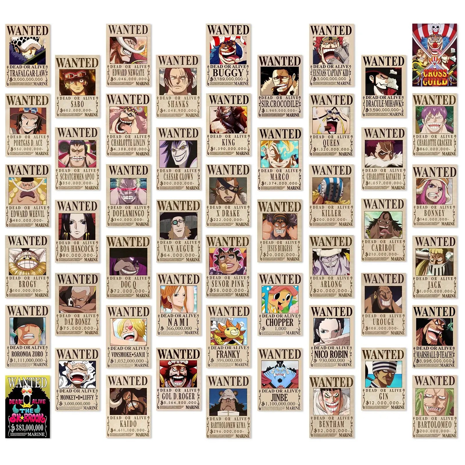 50PCS Anime One Piece Wanted Posters Stickers Cool Graffiti Decals DIY Phone Suitcase Laptop Fridge Wall Decoration Sticker Toy