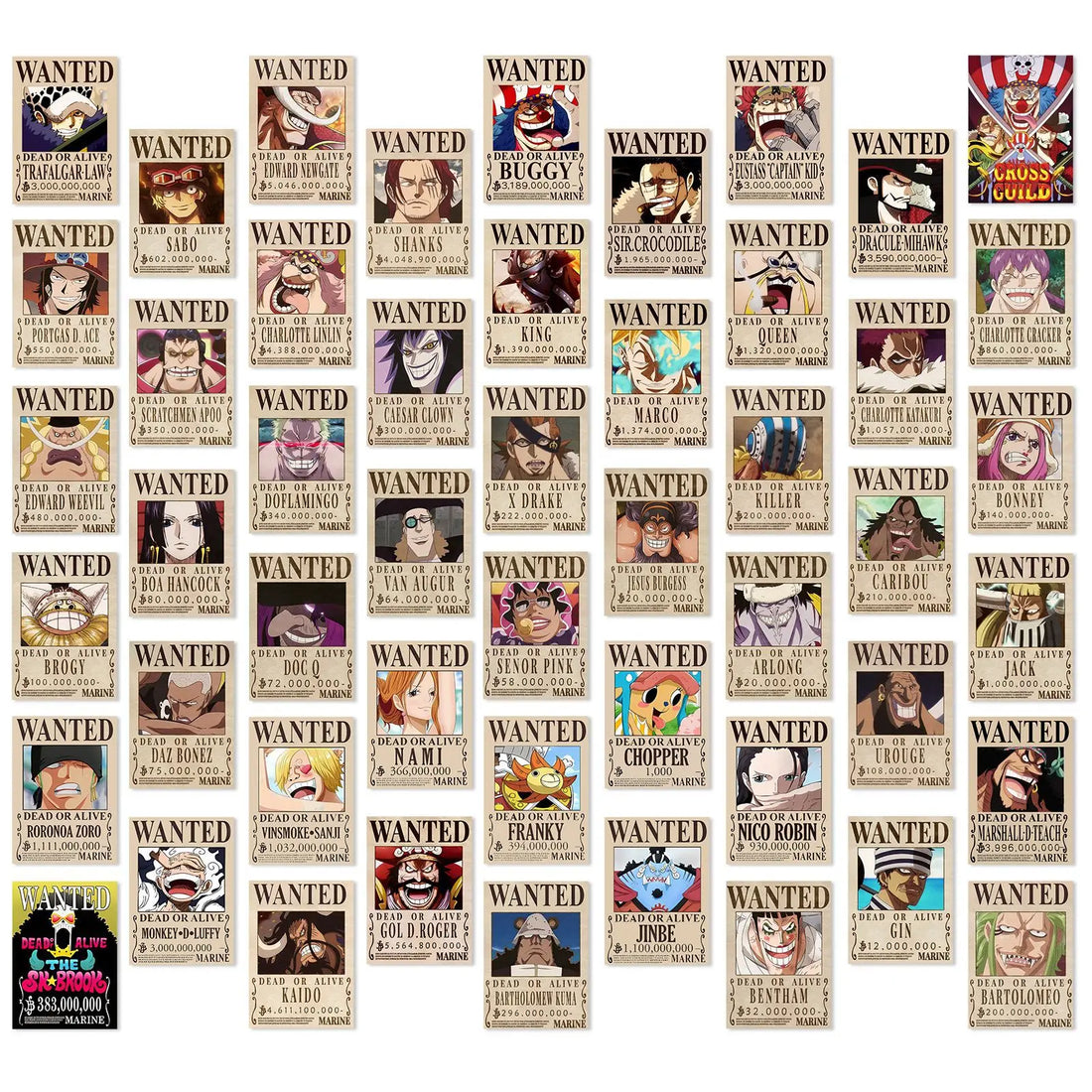 50PCS Anime One Piece Wanted Posters Stickers Cool Graffiti Decals DIY Phone Suitcase Laptop Fridge Wall Decoration Sticker Toy