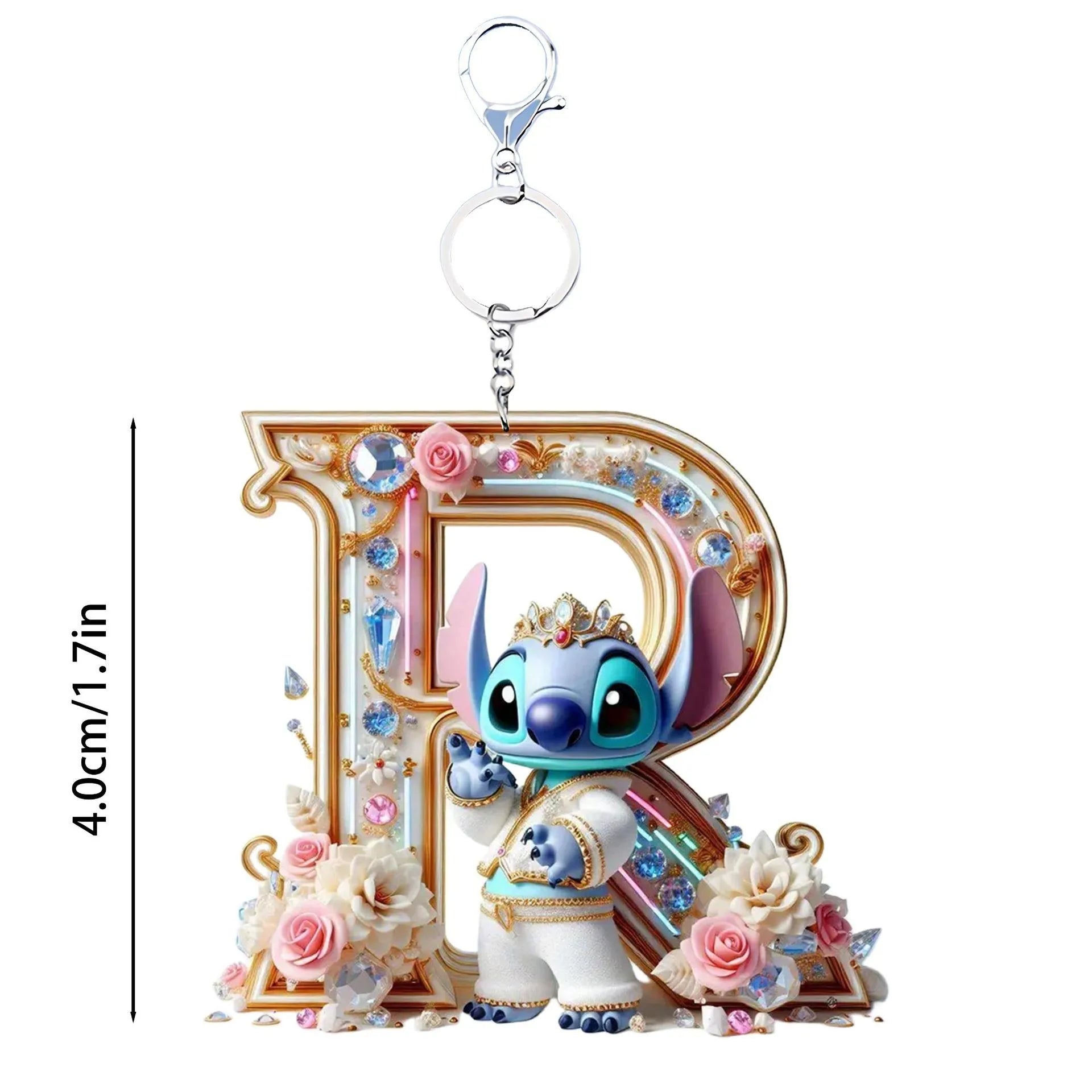 Acrylic flat 2D Stitch 26 English letters Pendant Keychain Rearview Mirror Pendant Birthday Cake Ornament Gift Animation