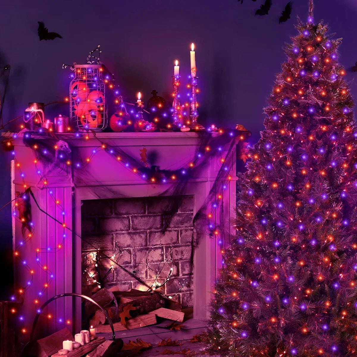 5M-20M Halloween Lights LED Purple Orange String Light Fairy Outdoor Battery Powered For Christmas Party Garden Halloween Decor