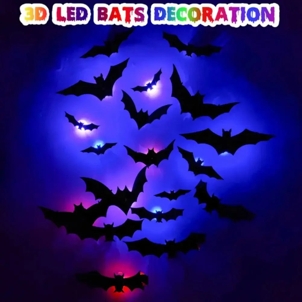 Halloween Bat/Spider Decor Night Light 3D Purple/Green Lights Wall Sticker for Self-adhesive Decor Halloween Party Decoration