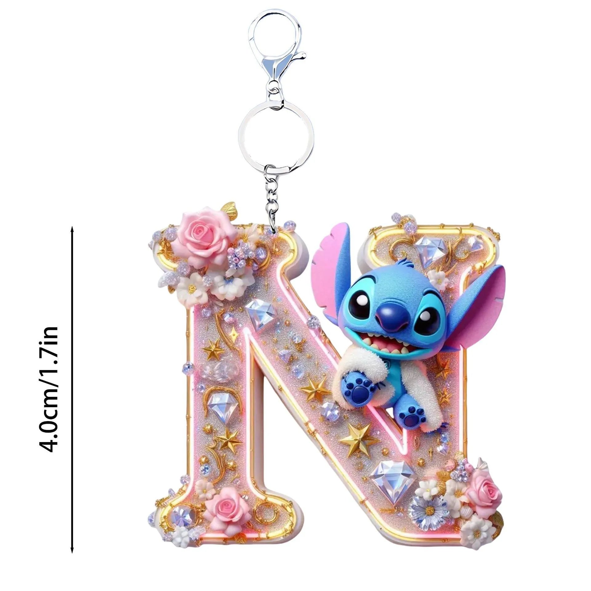 Acrylic flat 2D Stitch 26 English letters Pendant Keychain Rearview Mirror Pendant Birthday Cake Ornament Gift Animation