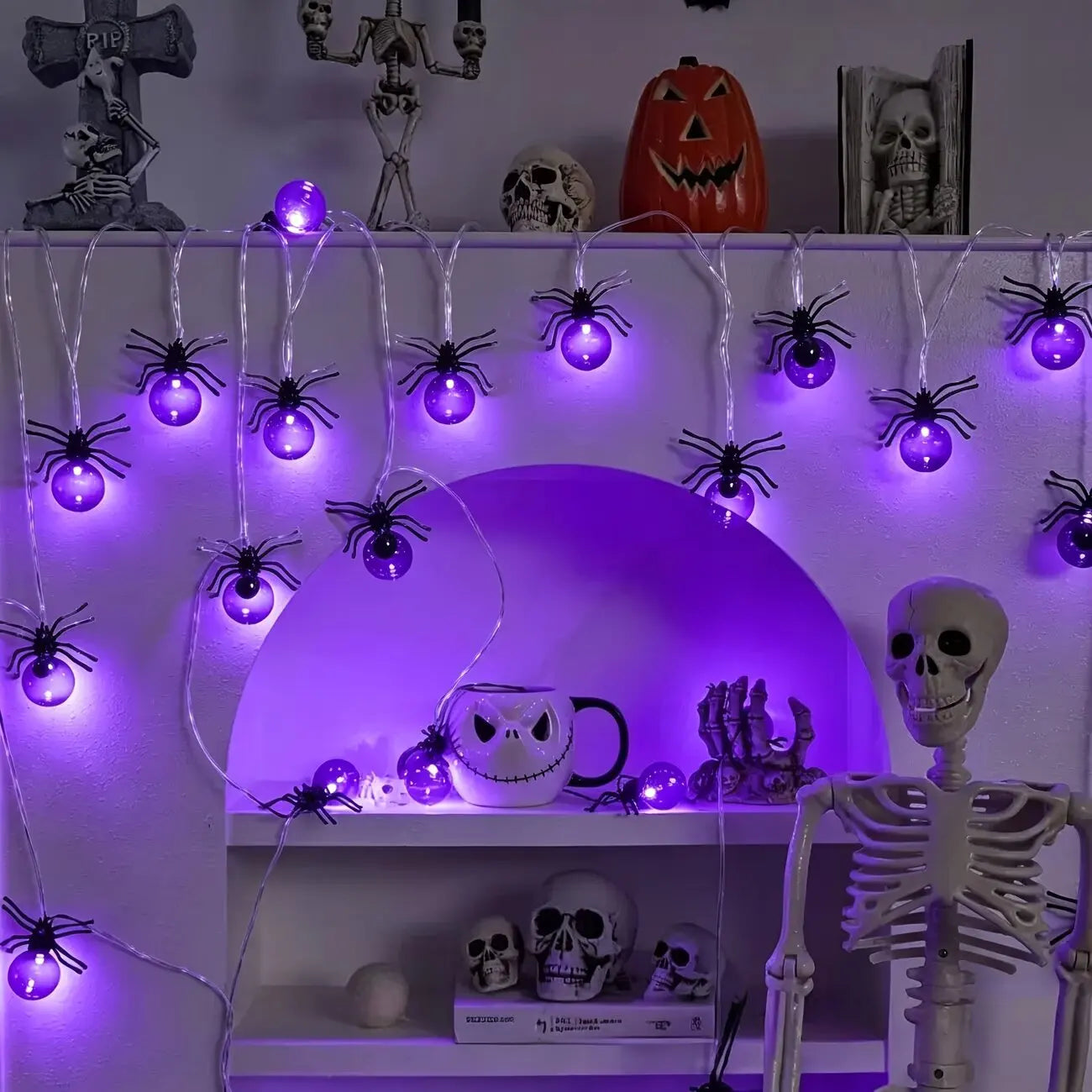 10LED Spider String Lights Halloween Decorations Battery Powered Fairy Lights for Party Haunted House Indoor Outdoor