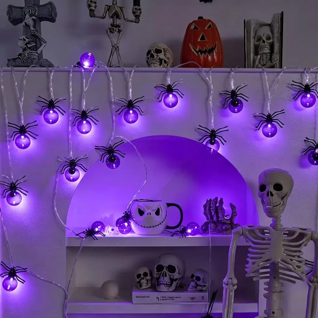 10LED Spider String Lights Halloween Decorations Battery Powered Fairy Lights for Party Haunted House Indoor Outdoor