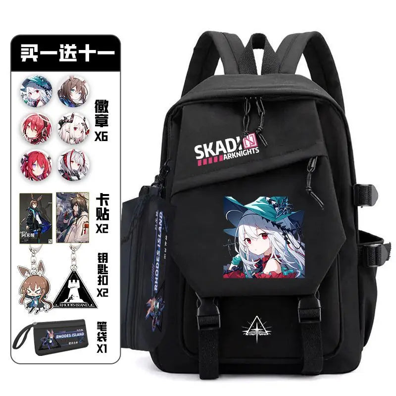 Arknights Backpack with Pain Pack Badge Set Anime Bag Teenagers Schoolbag Students Book Travel Bag Girl Boy Cosplay