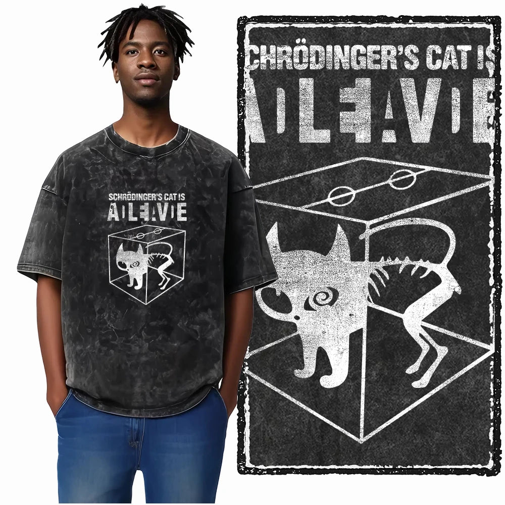 COOLMIND DB Cat Printed Cotton Acid Washed Exclusive Graphic Unisex T Shirt Cool Streetwear Men Tshirts Big Size Tee for Men