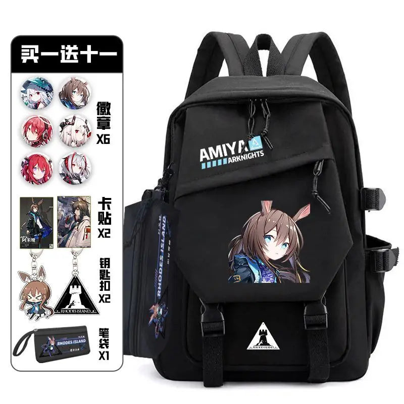 Arknights Backpack with Pain Pack Badge Set Anime Bag Teenagers Schoolbag Students Book Travel Bag Girl Boy Cosplay