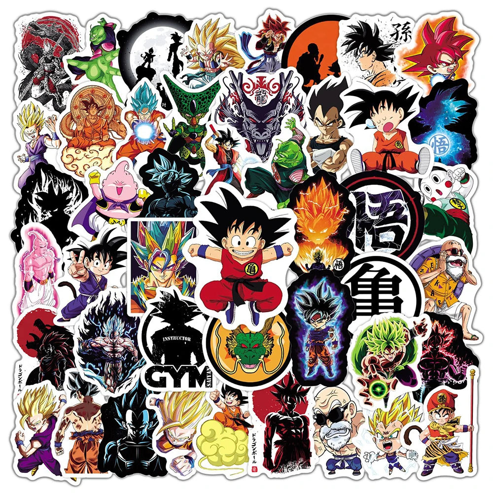 50/100pcs Cool Anime Dragon Ball Stickers for Kids Toys Son Goku Cartoon Decals DIY Skateboard Laptop Motorcycle Sticker Packs