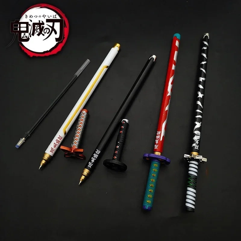 New 17 Styles Japan Anime Demon Slayer Model Gel Pen 0.5mm Black Refill Cosplay Prop Kid Student Gift SlayerWeapon Sword