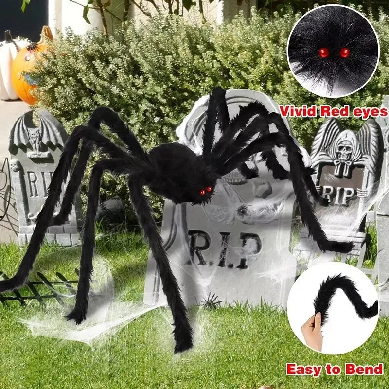 Halloween Big Plush Spider Horror Halloween Decoration Party Prop Outdoor Giant Spider Decor 30-200cm Chamber Prank Black Spider