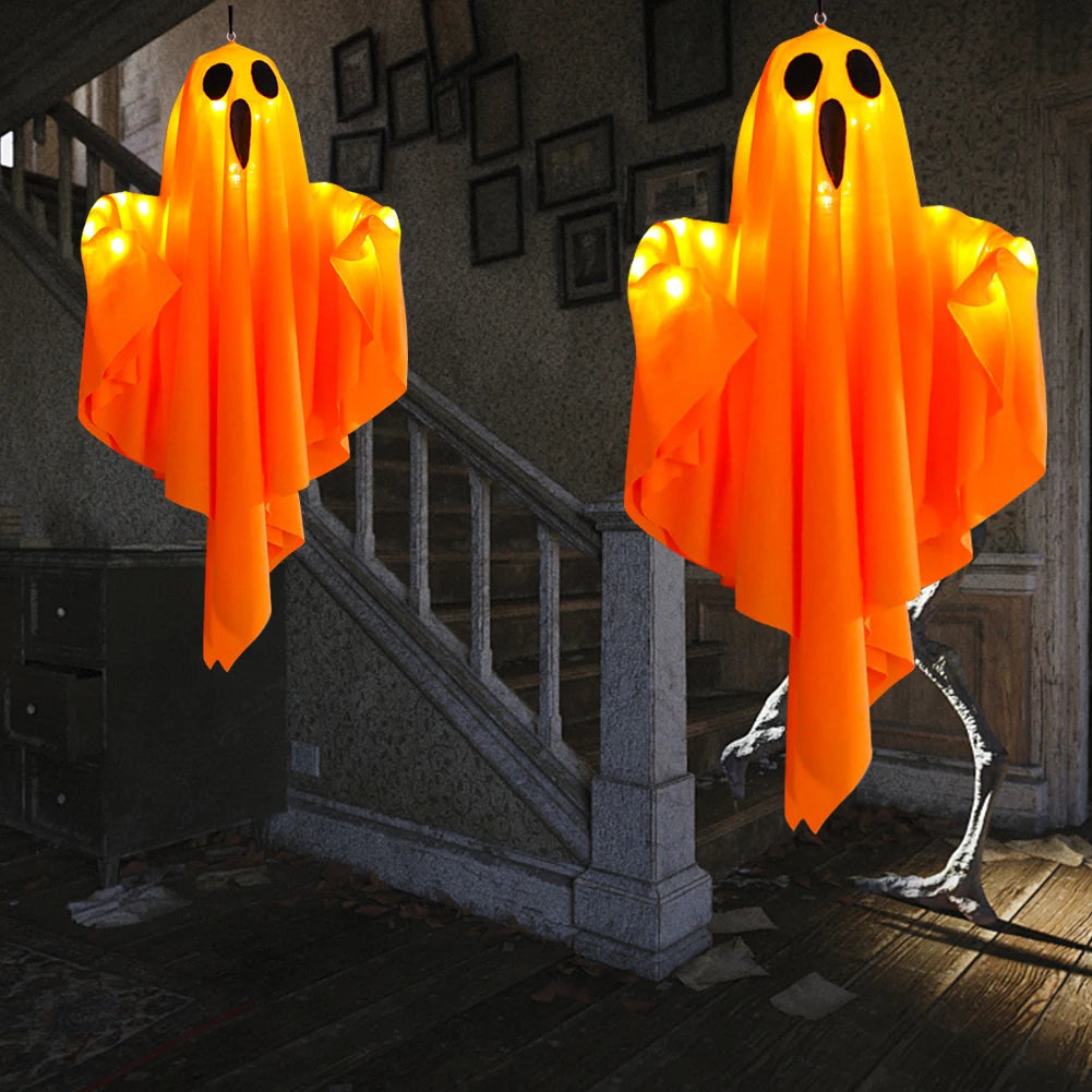 Halloween Glowing White Ghost LED Hanging Ghosts Horror Props with Fairy Light Indoor Outdoor Haunted House Halloween Decoration