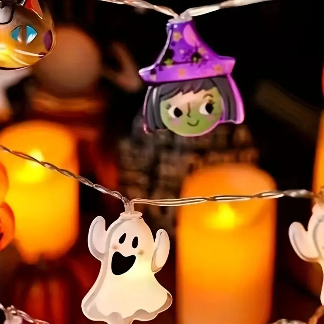 1PC Halloween 10/20 LED Battery Powered String Lights With Ghost Witch Cat Pumpkin Spider Web Skeleton Mummy Pirate Shape Indoor