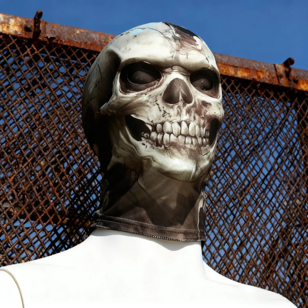 3D Realistic Skull Mask with Elastic Breathable Mesh Headband Comfortable Halloween Costume Accessory Horror Theme for Cosplayer