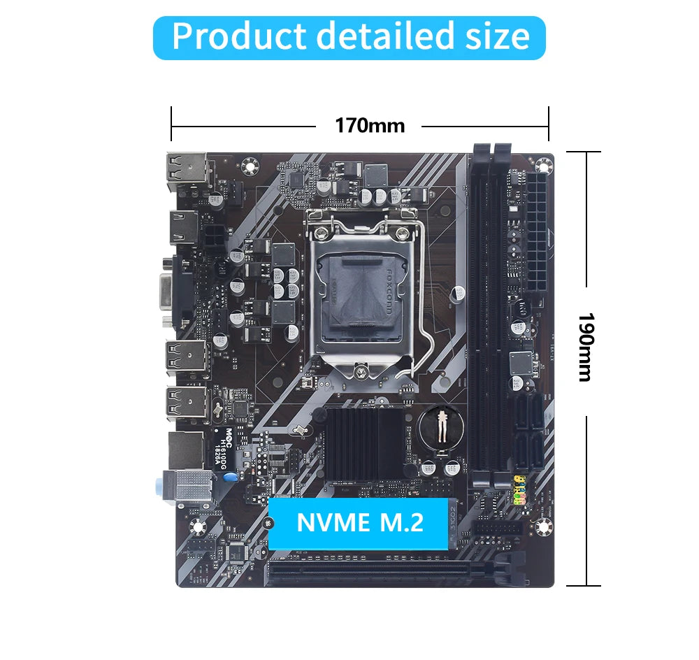 MUCAI H61 Motherboard LGA 1155 Kit Compatible With Intel Core CPUs 2nd And 3rd Generations Supports M.2 NVME SDD