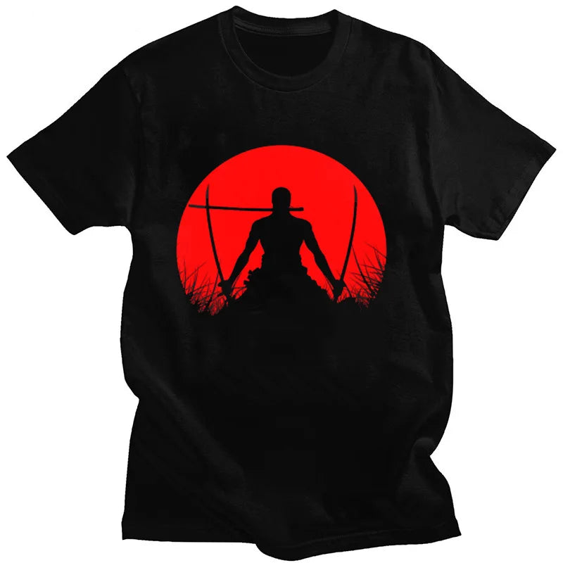 Summer Anime One Piece T-shirt Luffy Zoro Men Cotta Round-neck Sports Casual Loose Cartoon Printing Short-sleeved Tops Clothing