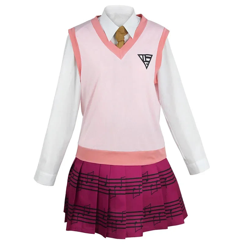 Costume de Cosplay Anime Danganronpa Kaede Akamatsu, gilet rose, chemise, jupe, uniforme, perruque pour femmes et filles,