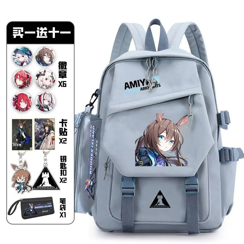 Arknights Backpack with Pain Pack Badge Set Anime Bag Teenagers Schoolbag Students Book Travel Bag Girl Boy Cosplay