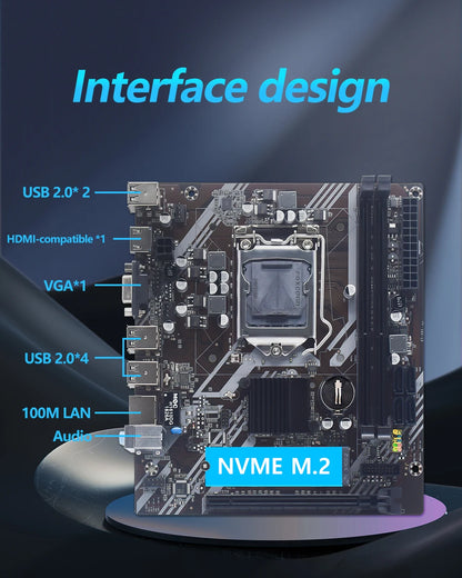 MUCAI H61 Motherboard LGA 1155 Kit Compatible With Intel Core CPUs 2nd And 3rd Generations Supports M.2 NVME SDD