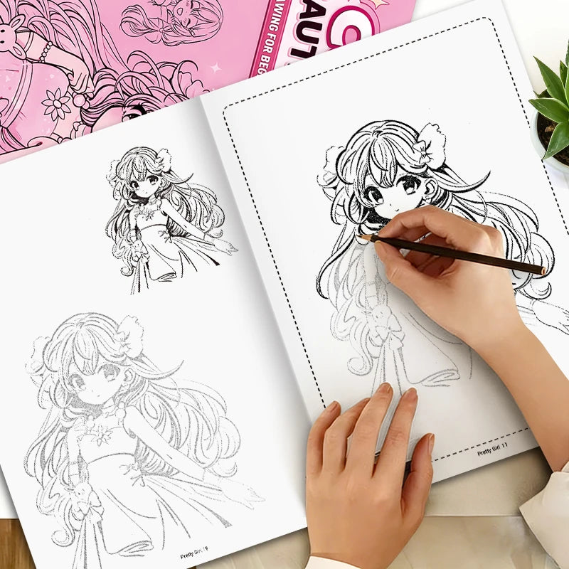 Cute Anime Girl Line Drawing Album, 32-Page Exquisite Sketching and Tracing Book, Manga Coloring Book, Suitable for Beginners, Featuring Various Anime Characters, for Practicing Tracing, Hand-Drawn Outlines, and Coloring, Sui