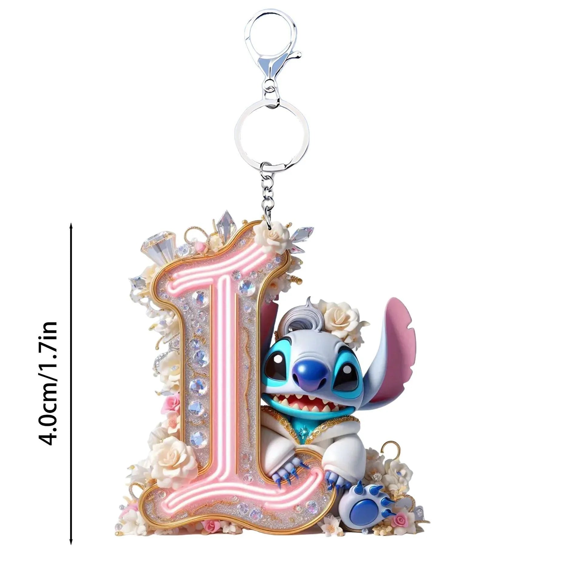 Acrylic flat 2D Stitch 26 English letters Pendant Keychain Rearview Mirror Pendant Birthday Cake Ornament Gift Animation