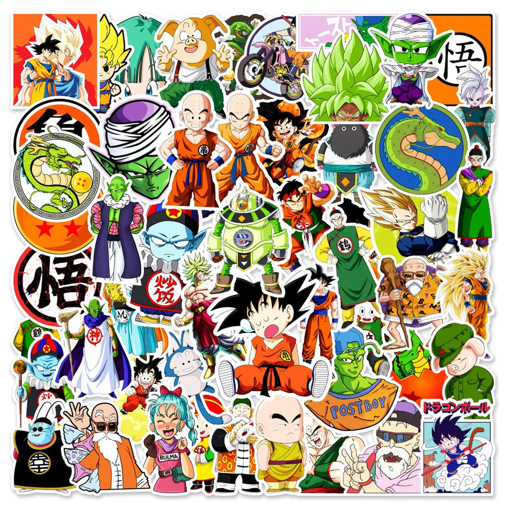 50/100pcs Cool Anime Dragon Ball Stickers for Kids Toys Son Goku Cartoon Decals DIY Skateboard Laptop Motorcycle Sticker Packs