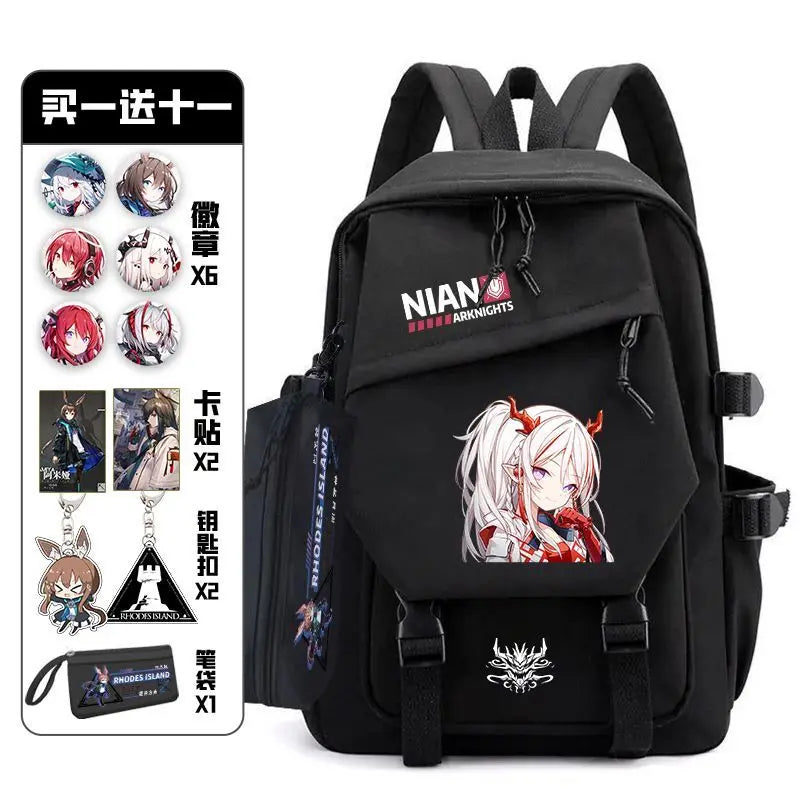 Arknights Backpack with Pain Pack Badge Set Anime Bag Teenagers Schoolbag Students Book Travel Bag Girl Boy Cosplay