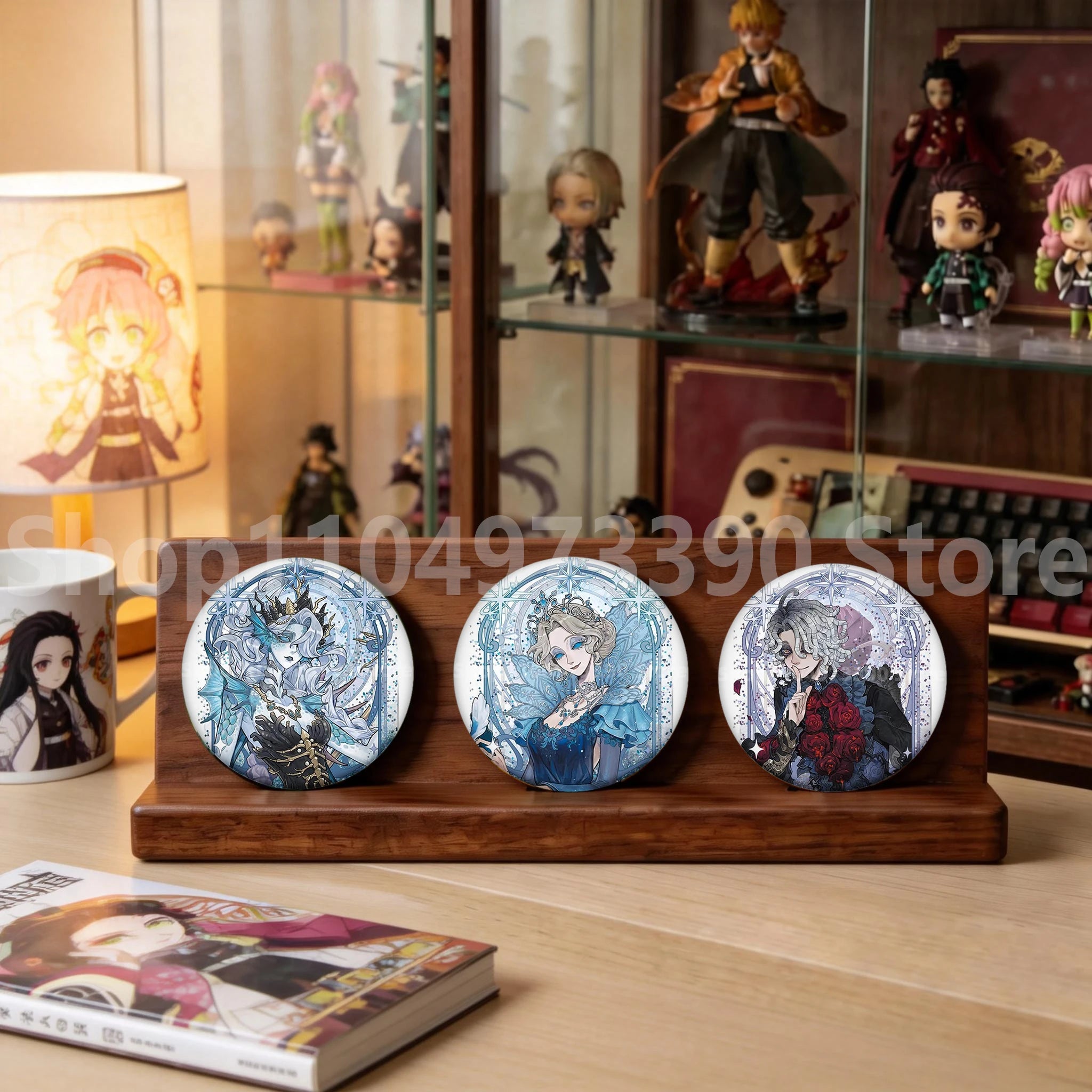 Anime Game Identity V Badge Michiko Hastur Fiona Gilman Joseph Desaulniers Round Button Pins for Schoolbag Cosplay Brooch Gift