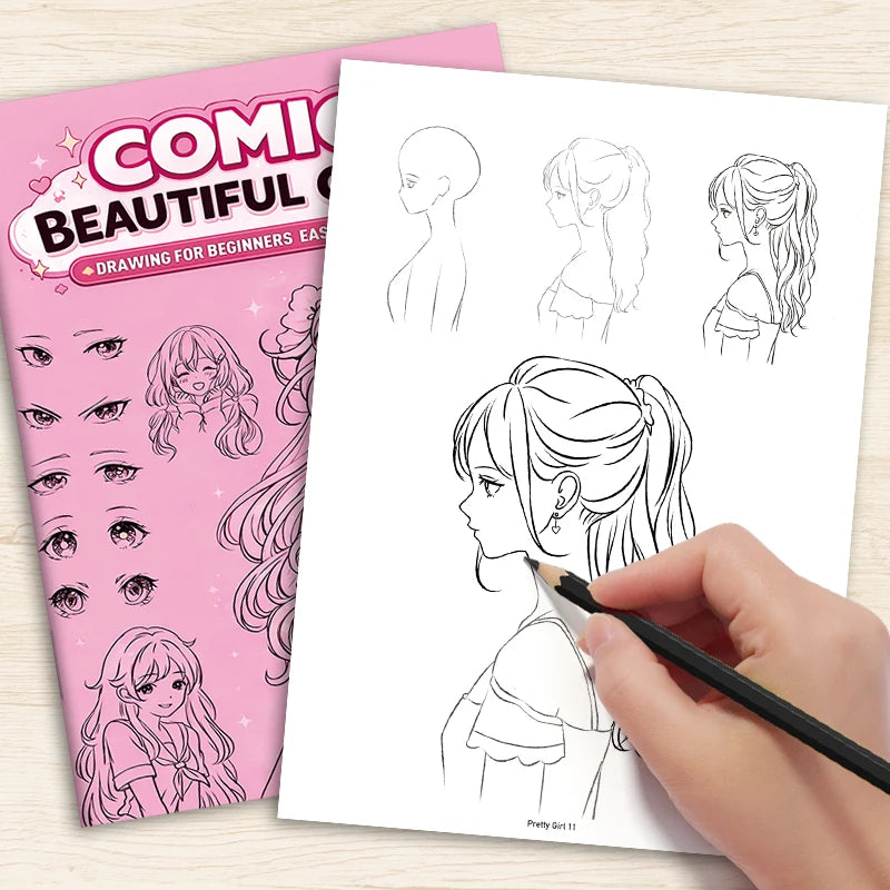 Cute Anime Girl Line Drawing Album, 32-Page Exquisite Sketching and Tracing Book, Manga Coloring Book, Suitable for Beginners, Featuring Various Anime Characters, for Practicing Tracing, Hand-Drawn Outlines, and Coloring, Sui