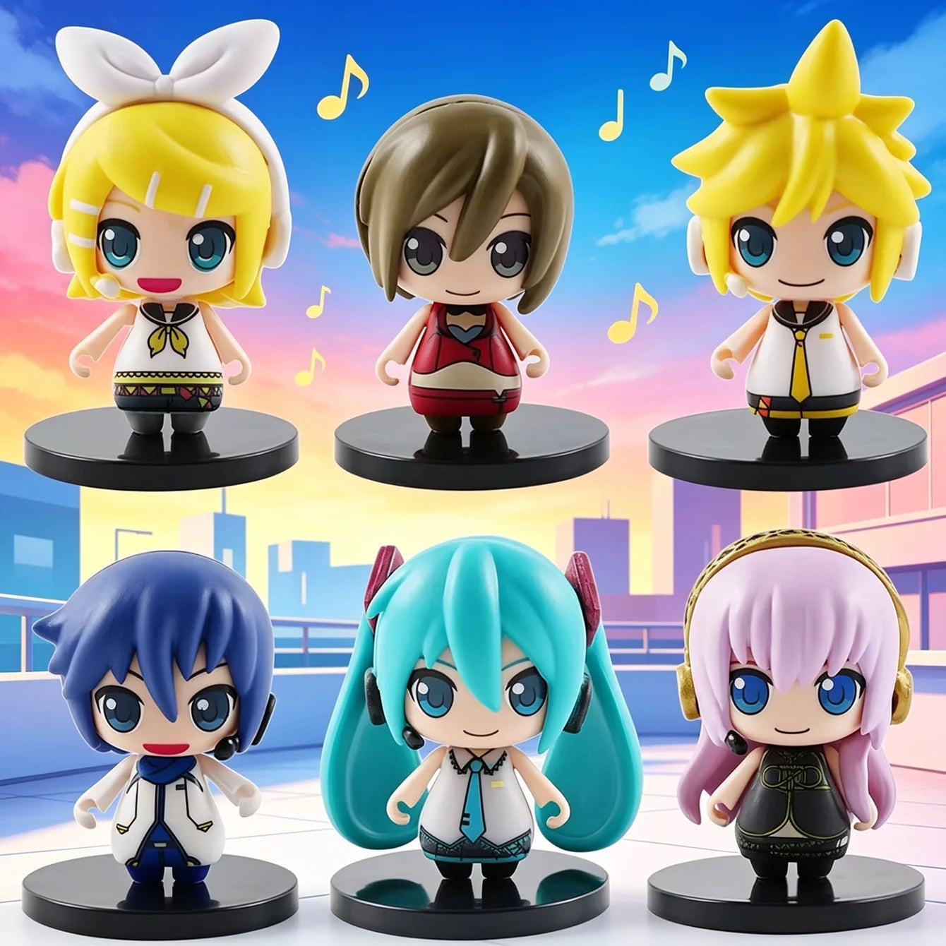 Anime Q Version Figurines – Kagamine Rin, MEIKO, Kagamine Len, KAITO, Hatsune Miku, Megurine Luka | Collectible Set